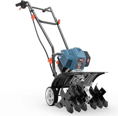 SENIX 4QL 4-Cycle Gas Powered Tiller Cultivator, 46cc Full Crank Engine, 15-Inch Tilling Width, 8-Inch Tilling Depth, Easy Start, Foldable Handles for Compact Storage (TL4QL-L1)