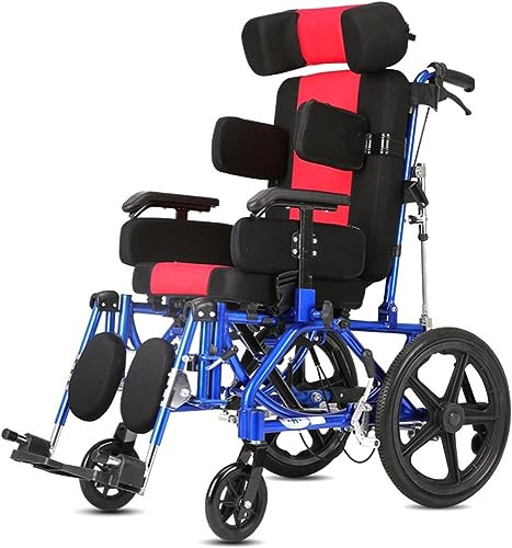 Folding Manual Wheelchair, Ultra-Light Adjustable High-Back Reclining Wheelchair, with Anti-Roll Rear Wheel, for Stroke Hemiplegia Cerebral Palsy Patient