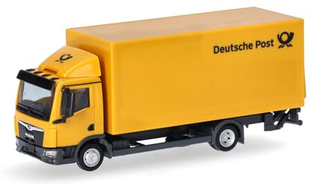 Herpa LKW Modell Man TGL Koffer-LKW mit Ladebordwand Post, Miniatur im Maßstab 1:87, Sammlerstück, Made in Germany, Kunststoff