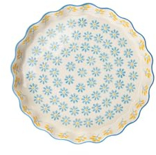 Tranquillo Quicheform aus Steinzeug mit handgestempeltem Print Floral blau/gelb, Ø22 x 4 cm
