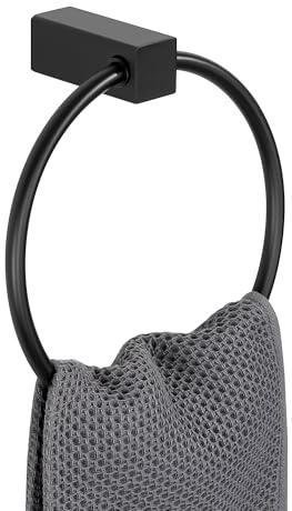 SAYAYO Anneau Porte Serviette Mural pour Salle de Bain Cuisine, Support Serviette Rond en SUS304 Acier Inoxydable, Tige de 9MM de Diamètre, Finition Noir