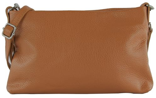 modamoda de T258 Damen Leder Umhängetasche Clutch Kosmetiktasche handmade in Italy, Farbe:Cognac