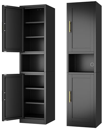 Ckzbx Tall Narrow Storage Cabinet 66.93 H Tall Bathroom Cabinet Metal Pantry Cabinets, 4 Adjustable Shelves for Kitchen, Home Office, Living Room, Dinning Room (16 inches Wide Black)