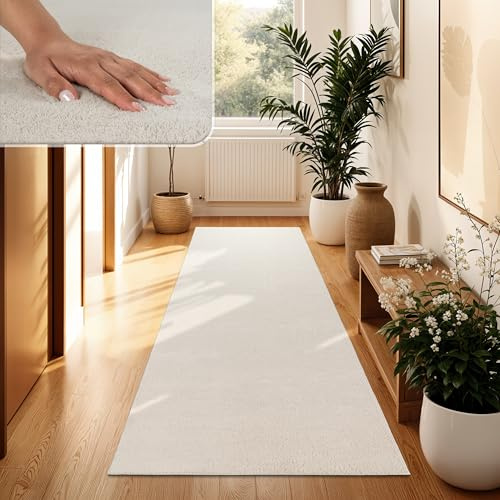Paco Home Matta för vardagsrum enkel tvättbar mjuk kort hög, Storlek:80x300 cm, Färg:Grädde 4