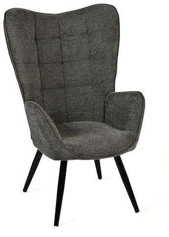 MEUBLE COSY Fauteuil de Salon Chambre Scandinave Chaise de Canapé de Loisirs avec Accoudoirs et Assise Épais Pied Métal Rembourré en Tissu Gris foncé