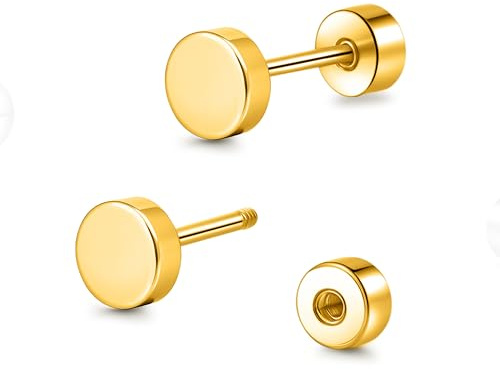 TitanHeart Hypoallergenic Titanium Screw Back Flat Back Dot Stud Earrings 3mm-5mm Simple Classic Helix Tragus Cartilage Earlobe Stud Earrings for Women Men