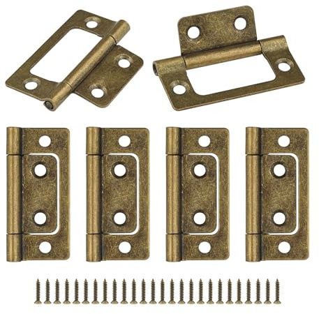 JJWNMLL Door Hinges 6pcs,Ancient Bronze Flush Hinges-51 * 25mm(2Inch) | Flush Mount Hinges with Screws for Cabinet, Closet, Windows, Drawer, Boxe, Wardrobe