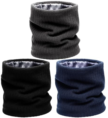 Votoko 3 stycken unisex loop halsduk kvinnor män, termisk fleece vinter tubhalsduk damer, halsvärmare halsduk män halsvärmare, Svart + mörkgrå + blå, Allgemein