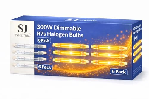 SJ essentials Dimmable R7s Halogen Bulb 118mm 300W – J-Type Linear Double Ended Light Bulb 230V 4480LM, Warm White 2800K, R7s 118mm Floodlight Replacement for Security, Work, Landscape Lighting (6)