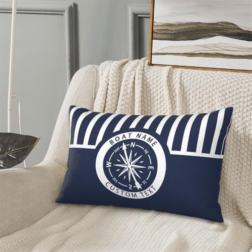 OOEREWGF Personalizzato Nautico Oceano Tema Blu Cuscini, Personalizzato Sailor Vela Yacht Barca Capitano Nome Cuscino Con Bussola, Barca Nave A Vela Vela Cuscini Regali
