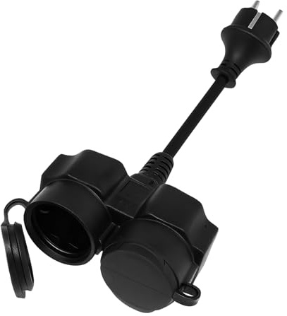 Doppelstecker für Steckdose, Steckdosenverteiler Außen Doppelstecker IP44 wasserdicht 3500W 16A 250V – Outdoor Steckdose für Garten, Küche, Bad, Büro & Baustelle – Schwarz mit Gummiabdeckung