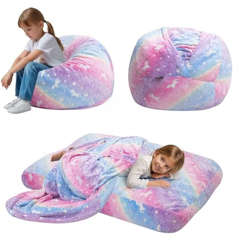MeMoreCool Poltrona a sacco per bambini che si trasforma in un letto a sacco, sedia per bambini con lettura, divano per bambini pigri con imbottitura, materasso convertibile da pavimento, 75 x 75 x 47