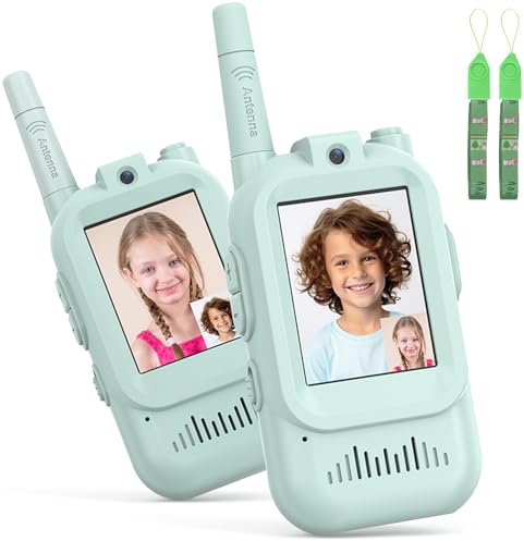 Video Walkie Talkie Bambini, Set da 2 Dispositivi Ricaricabili con Interfono Video, Giochi per Interni ed Esterni per Attività in Famiglia, Campeggio per Ragazzo e Ragazza dai 3 ai 12 Anni (Verde)