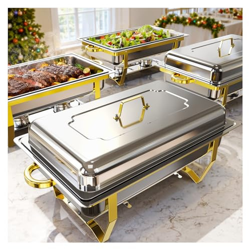 MCY 4 Pack Chafing Dishes for Buffet,9 QT Chafing Dish Full Set,High Grade Buffet Food Warmers for Parties Tool-Free Installation,Durable Food Warmers Trays Buffet,Parties Weddings Versatile,Gold