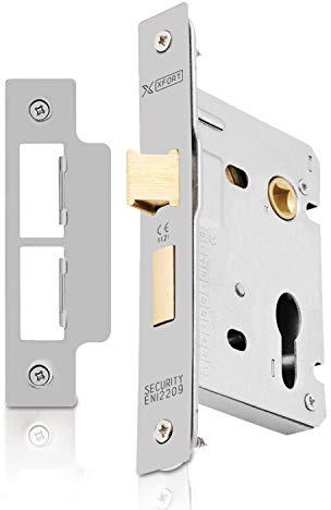 XFORT® Satin Chrome Euro Profile Sashlock 75mm for Internal and External Doors, Door Latch Mechanism With Key Locking Security, CE Approved and Fire Rated Protection