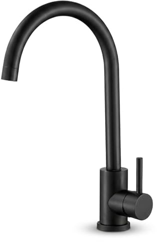 VALAZ Robinet Cuisine Evier | Robinet Mitigeur 360° Swivel, Haute Pression, Economie d'Eau | Installation Facile et Rapide | Laiton, Acier Inoxydable, Noir Mat, Série Misisipi