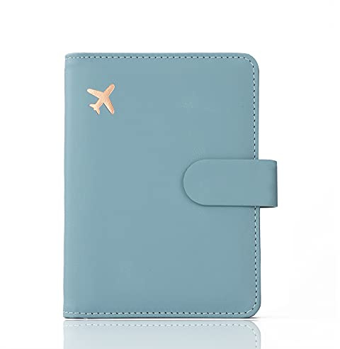Melsbrinna Premium Leather Passport Holder Covers Case, Waterproof Rfid Blocking Travel Wallet Passport Holder with Pen Holder, Cute Passport Book for Women/Men (Simplicity, AB-Greyish green)