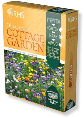 Mr Fothergill’s Seeds RHS Seed Mix Shaker Box, Cottage Garden, Wild Flowers Seeds, 10 Varieties, Covers 20 sq. Meter, Grows up to 120 cm