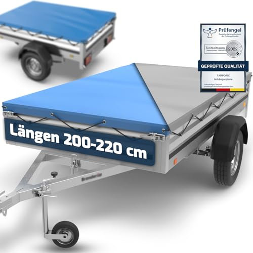 Tarpofix® Plane 212x123 cm inkl. Planenseil | Anhängerplane aus PVC Planenmaterial | Verstärkte Brenderup Plane für 750kg PKW Hänger | Abdeckung Grau