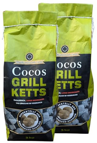 Kokosnuss Cocos Grillbriketts Premium Qualität aus Kokos-Kohle | 6kg 9kg 12kg 15kg | extra Lange Brenndauer | Umweltfreundlich & Raucharm + GRATIS HL Kauf Block (6kg + 1 HL Kauf Block)