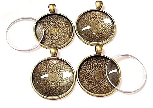 Perlin 8 piezas 4 piezas engarces joyas encanto bisel vacío medallones bronce metal colgante 30 mm redondo 4 piezas cristal transparente cabujón marco