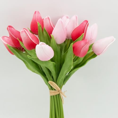 Buart - Tulipani artificiali in massa per bouquet da sposa, fiori finti per San Valentino, Festa della Mamma, Pasqua, centrotavola decorativi (Dimensioni mini, Rosa chiaro e rosa, tocco realistico, 12