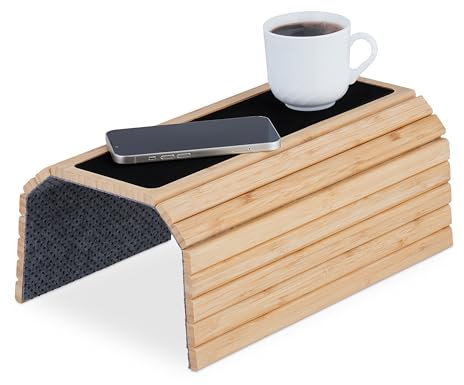 Relaxdays Sofatablett Armlehne, Bambus, Armlehnentisch für Couch und Sofa, BxT: 42 x 34 cm, Sofaablage Getränke, Natur