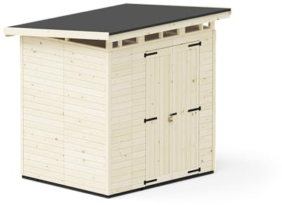 Upyard Gartenhaus Strongbox L - Robuste Holz Gerätehaus mit imprägniertem Fundament und extra Strapazierfähigem Onduline Dach, 203x163 cm, Naturholz