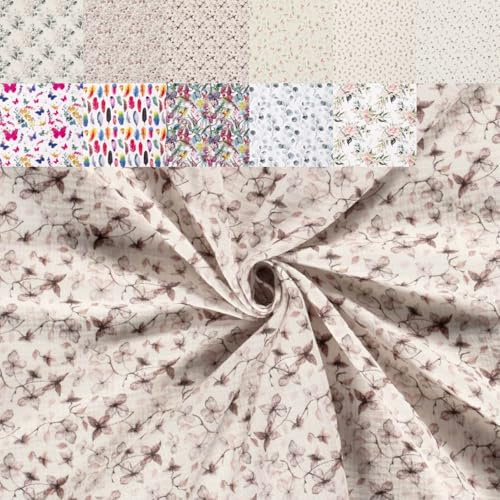 Generisch Musselin Bedruckt Blumen - Krepp Stoff Meterware Pflanzen - Double Gaze Tiere - Kreppstoff für Babys Leo, Baumwolle Mulltuch *ab 25 cm, Farbe: 006 Asiatische Blüten