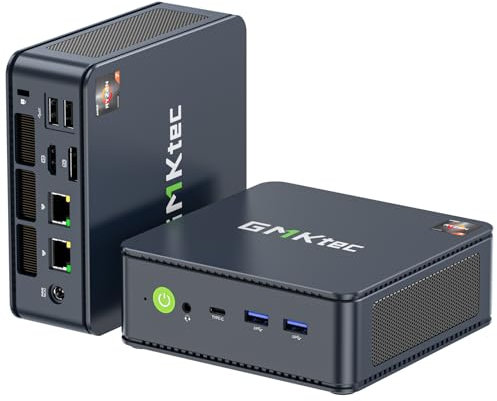 GMKtec Mini PC 5825U, M5 Plus Dual LAN 2.5G Desktop Computer Windows 11 Pro, AMD Ryzen 7 5825U (8C/16T 4.50Ghz), 16G DDR4 RAM + 512GB Hard Drive PCle SSD, WiFi 6E, USB3.2, USB-C, BT 5.2, DP, HDMI