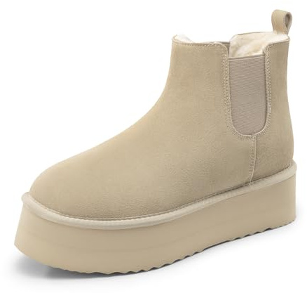 Athlefit Women's Genuine Suede Chelsea Mini Platform Boots Winter Warm Fur Fleece Lined Anti-Slip Ankle Snow Boots for Indoor Outdoor Sand Size 8
