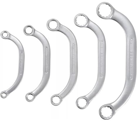 JEU DE 5 CLES POLYGONALES A OEIL, COURBEES DEMI LUNE EN POUCES