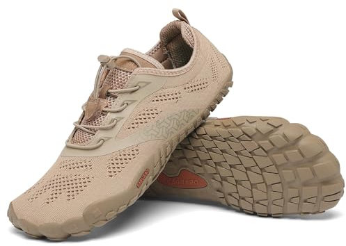 SAGUARO Barfußschuhe Herren Damen Fitnessschuhe mit Zehen Sohle Bequem Atmungsaktiv Sport Traillaufschuhe rutschfest Leight Laufschuhe Outdoor Braun 40 EU