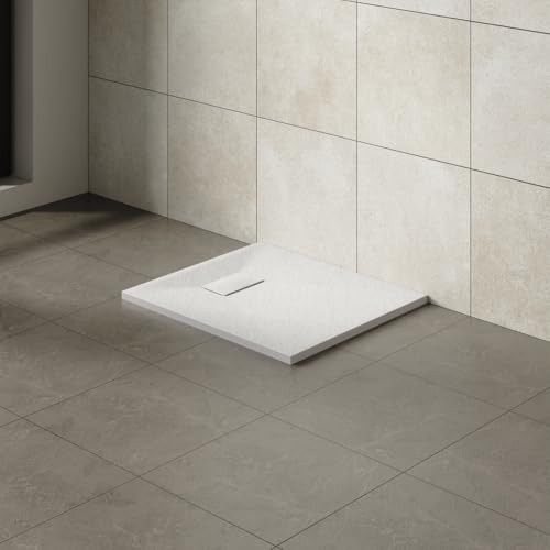 Aquariss SMC Slate Effect Rectangular 800 x 700 mm Shower Base Tray White | Slimline Anti Slip Shower Tray, Bathroom Wet Room Shower Cubicle Base, for Walk In Shower Door, Durable