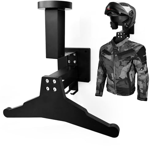 Support Casque Moto Mural - Porte Casque Moto avec Crochets pour Gants et Veste pour Accrocher Le Casque et la Veste de Moto au Mur - Support Stable pour Gilet Tactique de Vélo Peu Encombrant