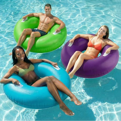 Funscape Large Inflatable Pool Float Rings for Adults Kid, 3 Pack 44 Swim Floaties Tube W/Handles, Summer Tanning Water Floating Lounge, Outdoor Beach Lake River Swimming Toy Pool Party Family Set 2