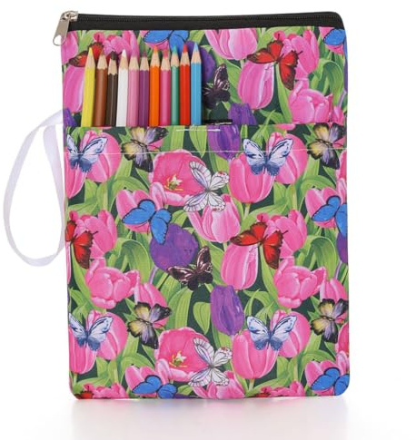 KIRZAX Housse de protection pour livres, adaptée aux livres brochés, housse en tissu lavable en machine, avec fermeture éclair et poche intérieure supplémentaire