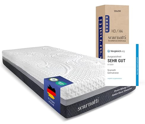 Scarnatti Matelas 120 x 200 cm, en mousse à froid, hauteur 27 cm, 7 zones à mémoire de forme, avec gel cool, H3-H4, pas de transpiration, pas de transfert de mouvement, thé vert et charbon de bambou