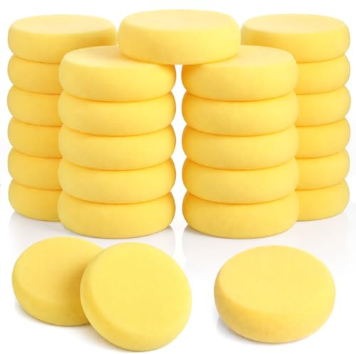 Classicseali Lot de 24 éponges de peinture rondes de 7,8 x 3 cm | Éponge de peinture école - Absorbant - Éponges de peinture pour céramique, aquarelle, peinture et peinture du visage (jaune)