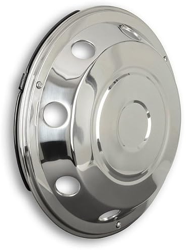 Copricerchio in acciaio inox da 17,5 - convesso, asse anteriore - con fissaggio ad anello, universalmente adatto a cerchi in acciaio per camion