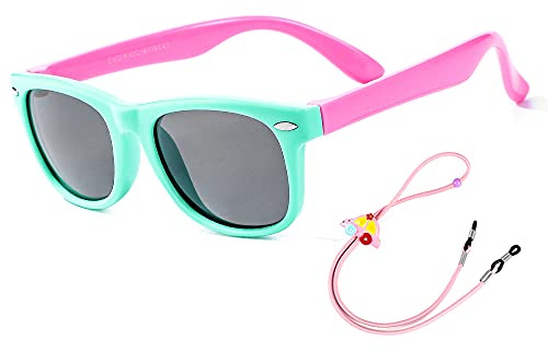 Rocf Rossini kids sunglasses Pilot Sun glasses Polarized Shades Girls Boys UV Protection Eyewear for Age 2-8 (Cyan/Pink)