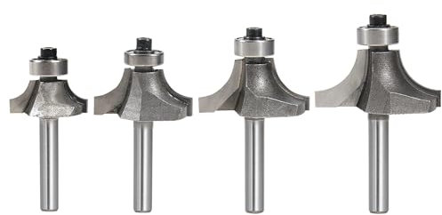 ROOCBIT 1/4 Inch Shank Round-Over Router Bits Corner Rounding Edge-forming Roundover Beading Router Bit Set - 23/64(9mm) 15/32(12mm) 35/64(14mm) 5/8(16mm) Radius 4 Pcs
