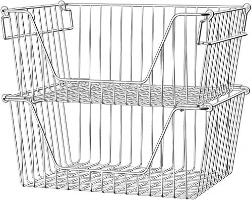 SANNO Stapelbare Draht Metallkörbe Obst Gemüse Organisation Speisekammer Schrank Metall Bin Korb Regale Lagerung für Küche Gefrierschrank, 2er Set