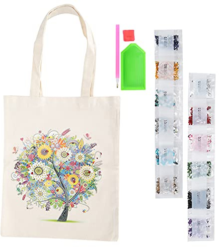 Cotton Canvas Diamond Tote Bag, 5D DIY Diamond Painting Tote Bag for Shopping Daily Organization Diamond Art Handbag (2)