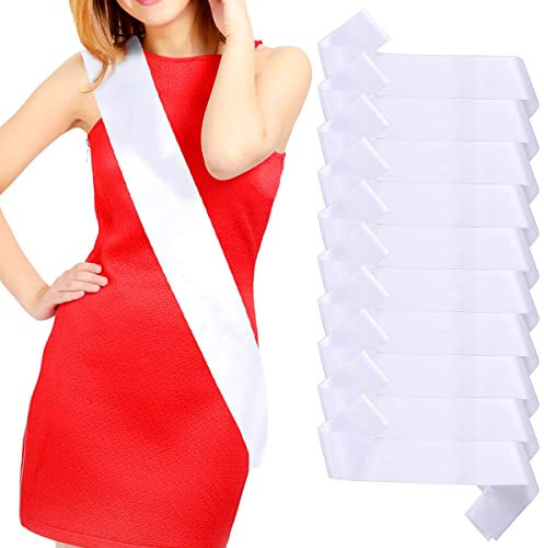 10 Pieces White Blank Plain Satin Sash, Customizable Satin Sash DIY Sash, Blank Sashes for Homecoming Pageants Parades, Wedding, Bachelorette Party, Hen Party Decorations
