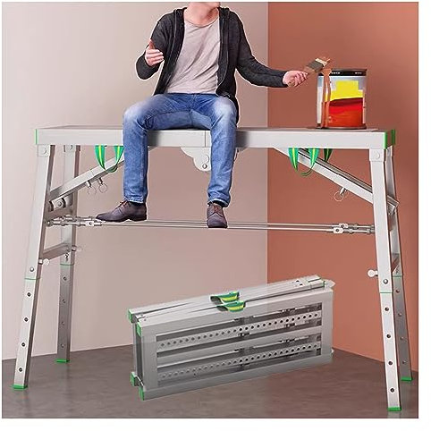 DOZPAL Portable Folding Scaffolding 5-Gear Adjustable Height Home Engineering Workbench-Step Ladders Multipurpose Work Platform Scaffold - 40cm/15.7inch Width,160×40cm-A