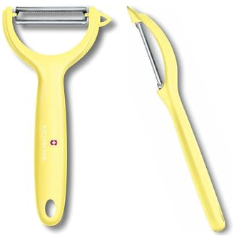Victorinox Universalschäler Duo Pack für Obst und Gemüse - extra scharf - Wellenschliff/Doppelschliff - ergonomischer Griff - Limited Edition hellgelb