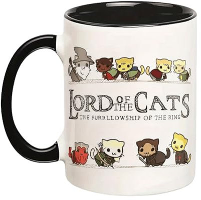 Tasses en céramique motif chat 325 ml – Le Seigneur des chats The Furrlowship of The Ring Le Seigneur des Anneaux – Tasse à café et thé Cadeau