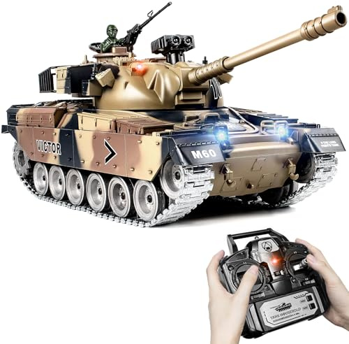 Supdex RC Tank, 1:18 Alloy Metal US M60 Remote Control Army Model Toys That Shoots, 2.4Ghz RC Vehicle with Smoke, Sound and Lights, Military Tank for Adults and Kids 6+ Year Old