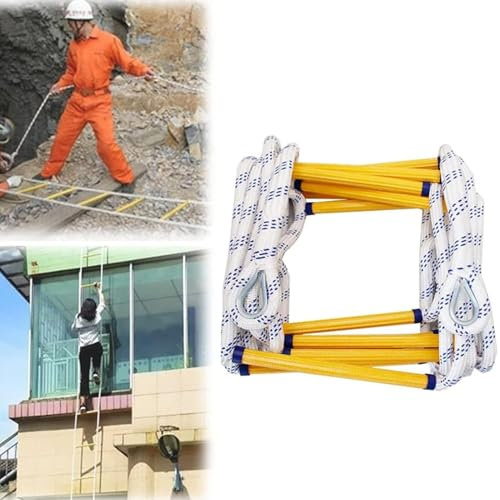 Échelle de Cordes d'évacuation, 3M Échelle de Secours de Sécurité avec 2 Crochets,pour la Maison de 2 Étages Fenêtre Balcon Balustrade,Ignifuge et Résistant Charge Jusqu'à 200kg(147FT/45M)
